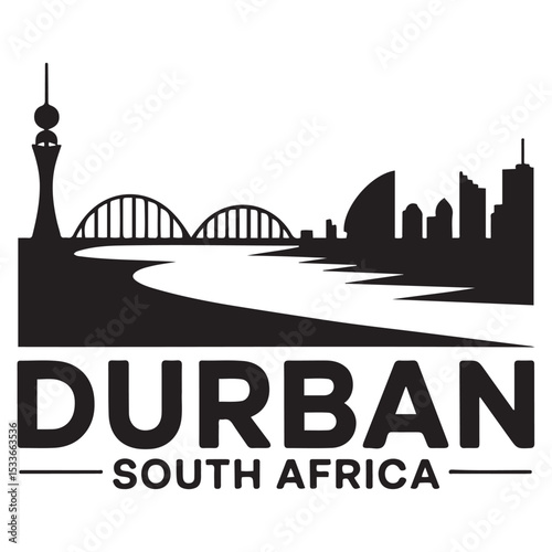 Durban skyline horizontal banner. Durban, South Africa. Vector template for your design. Vector black silhouette. with white background