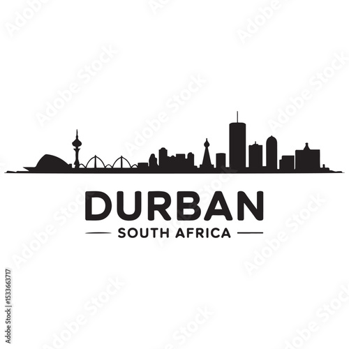Durban skyline horizontal banner. Durban, South Africa. Vector template for your design. Vector black silhouette. with white background