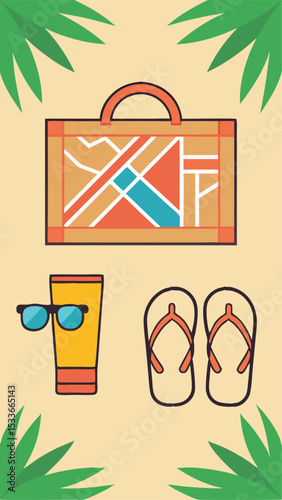 Summer vacation essentials with transparent elements ready for diverse design applications