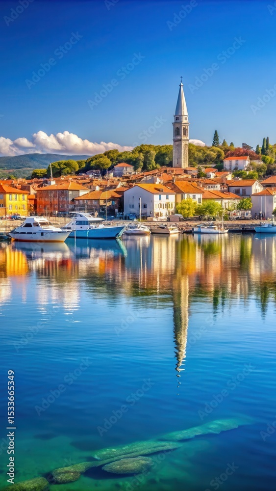 Naklejka premium View of the coastal town of Izola from the local marina
