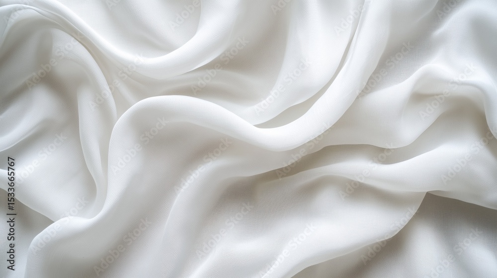 Fototapeta premium White linen fabric texture background with soft folds, top view