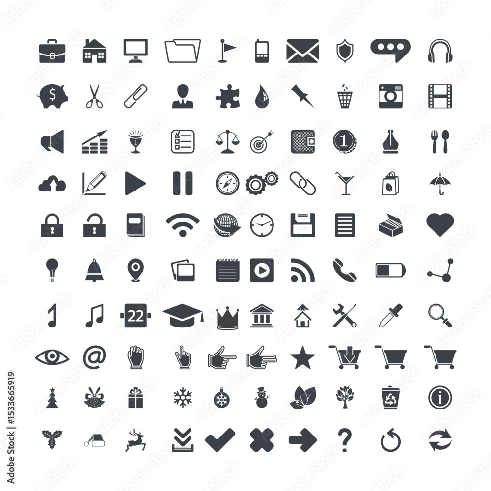 Black and white icon set for web business and media design