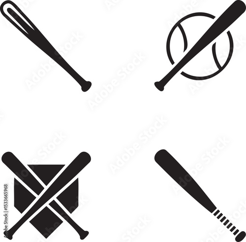 Baseball bat silhouette set vector illustration isolated On Transparent Background