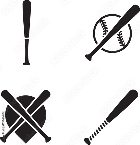 Baseball bat silhouette set vector illustration isolated On Transparent Background