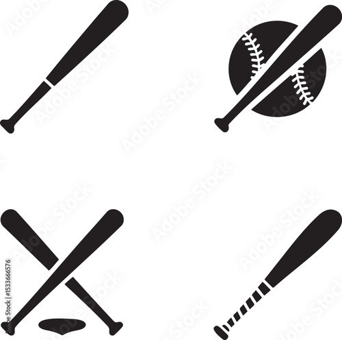 Baseball bat silhouette set vector illustration isolated On Transparent Background