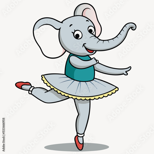 Amusing ballet dancing elephant gracefully balancing on one leg, a whimsical performance.