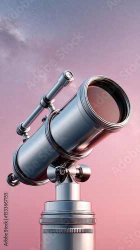A sleek telescope gazing at the pink sky, capturing the beauty of the universe and inspiring exploration.