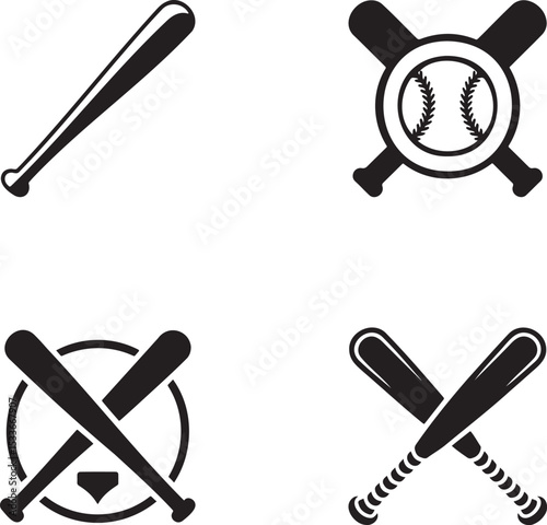Baseball bat silhouette set vector illustration isolated On Transparent Background