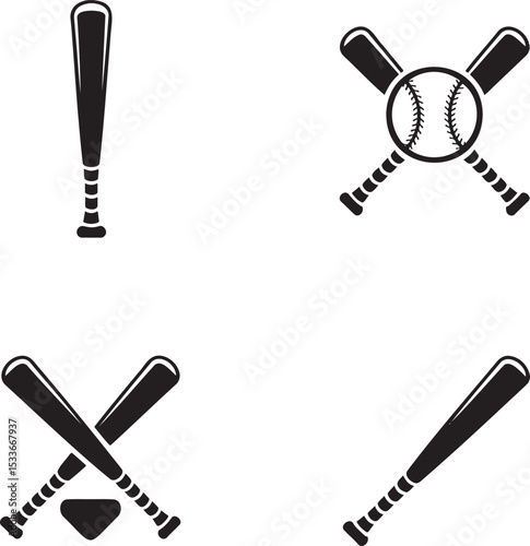 Baseball bat silhouette set vector illustration isolated On Transparent Background
