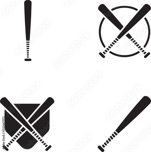 Baseball bat silhouette set vector illustration isolated On Transparent Background