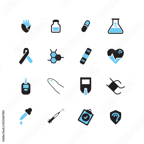 Medical Icons Set with Symbols for Health Medicine and Equipment