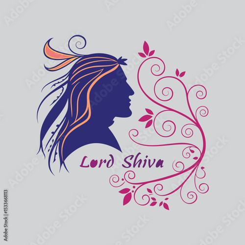 Majestic Profile of Lord Shiva Divine Silhouette with Floral Ornamentation