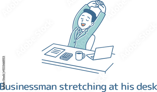 デスクでストレッチをする男性
Man stretching at desk