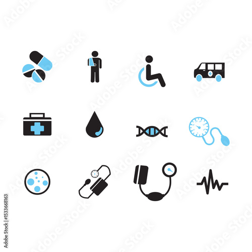 Mixed Icon Collection Featuring Medical Social Media and Web Symbols