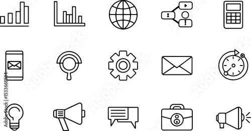 media and web icons in line style  data analytics .eps