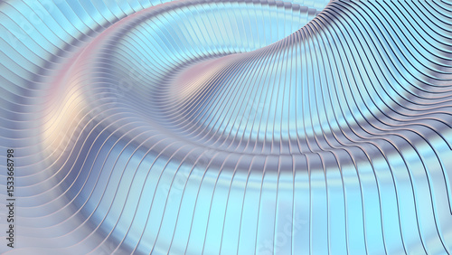 Abstract iridescent striped background, wavy purple blue stripes pattern, interesting spiral architectural minimal wallpaper.