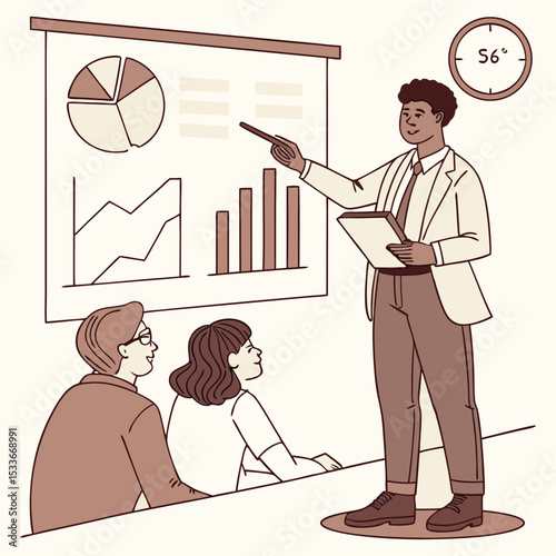 Business presentation with charts and audience