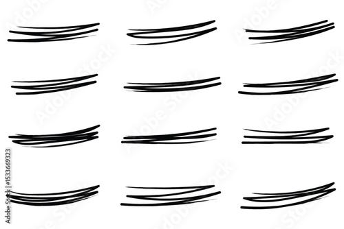 Highlight marker lines. text highlighter markers strokes, highlights marking. Permanent marker sketches, ink brush or permanent marker sketch. Marker pen lines hand drawn set. 