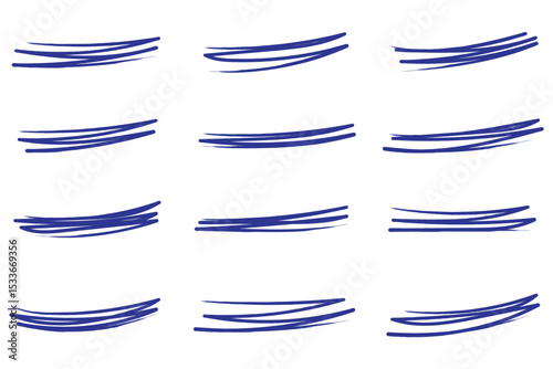 Highlight marker lines. text highlighter markers strokes, highlights marking. Permanent marker sketches, ink brush or permanent marker sketch. Marker pen lines hand drawn set. 