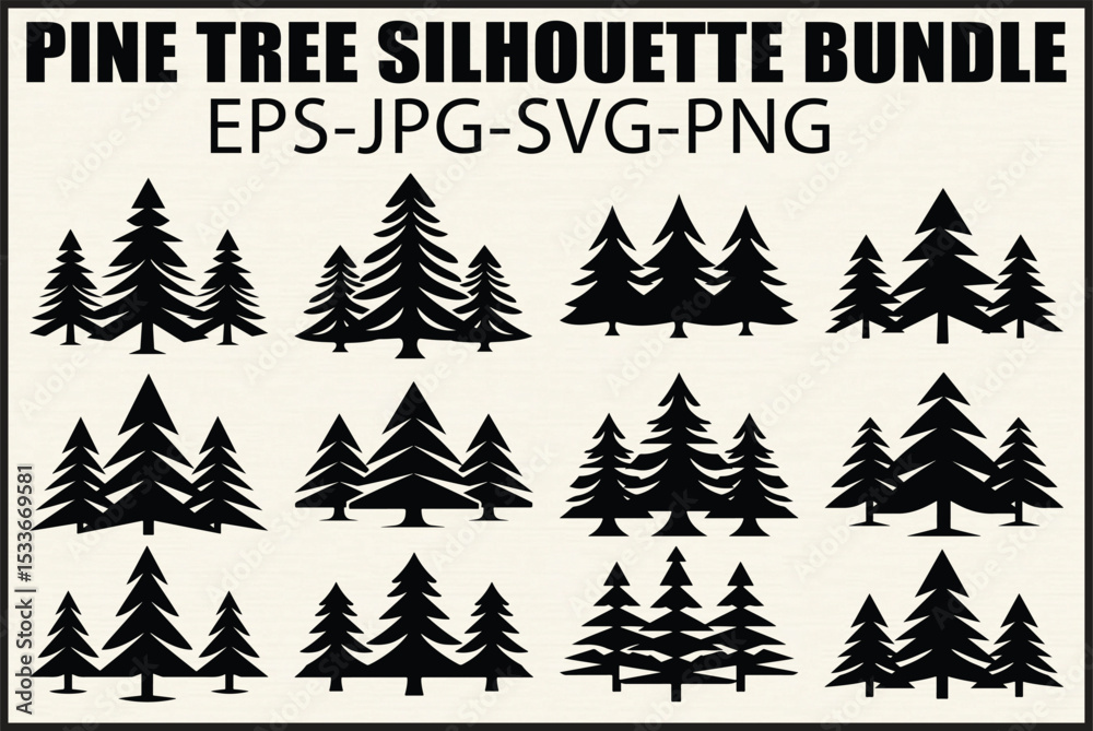 Obraz premium Pine Tree Silhouette Bundle Design