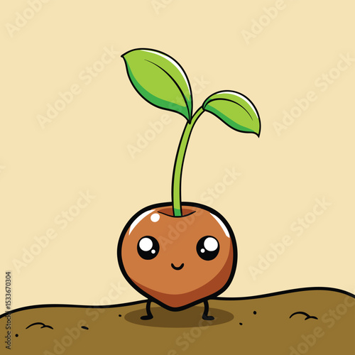 Hopeful determined little seed sprouting a tiny green shoot, embodying natural growth.