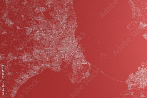 Photography Map of the streets of Copenhagen (Denmark) made with white lines on red paper