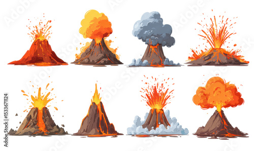Cartoon volcanoes erupting