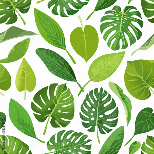 Tropical leaves, seamless pattern. Green leaf plants, endless design
