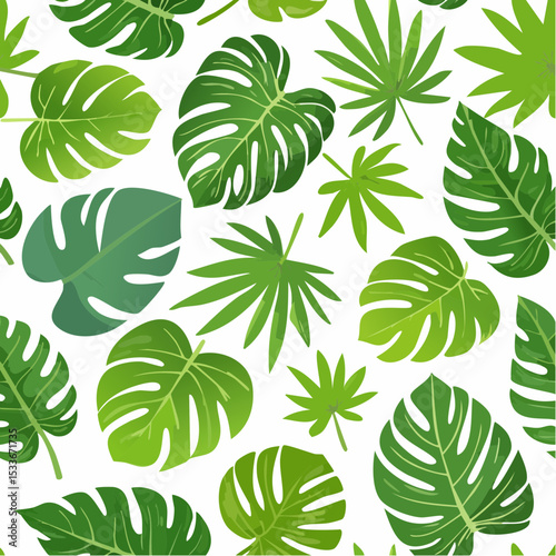 Tropical leaves, seamless pattern. Green leaf plants, endless design