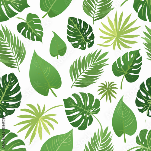 Tropical leaves, seamless pattern. Green leaf plants, endless design
