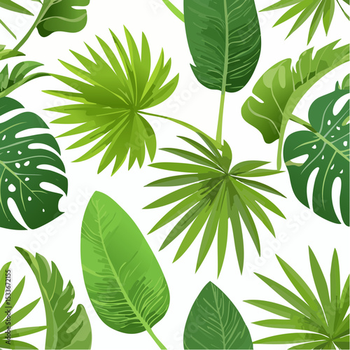 Tropical leaves, seamless pattern. Green leaf plants, endless design