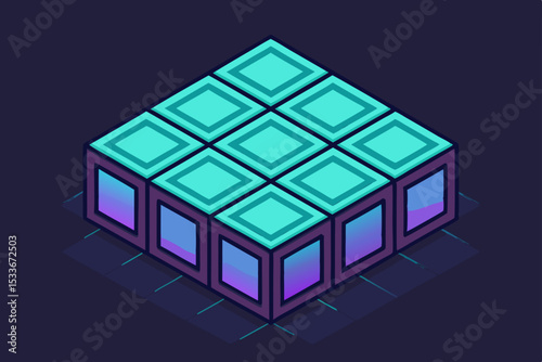 Render a dark, isometric grid composed of interconnected, subtly glowing cubes, evoking a modern, digital interface.  Focus on sharp lines and depth.