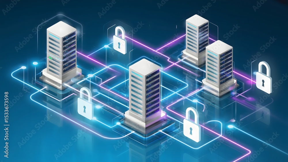 Fototapeta premium Data Center Servers with Security Locks