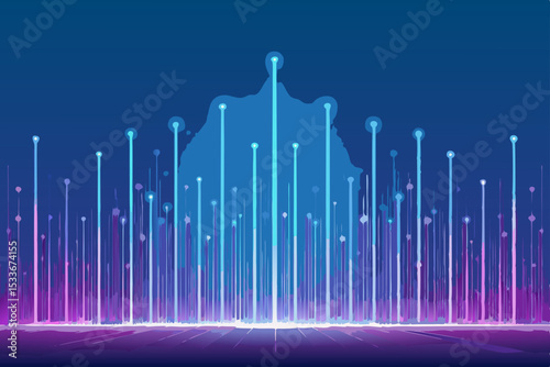 Create a futuristic abstract artwork featuring a vibrant, vertically oriented glowing element, emphasizing sleek lines and contrasting colors.