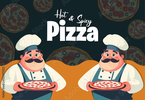 Pizza Shop Banner Or Poster Template Design With Chef , Vector Illustration Design.