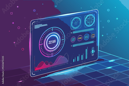 Generate a vibrant, abstract HUD interface layered over a richly colored, high-resolution background.  Emphasize futuristic technology and sleek design.