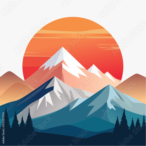 striking silhouette of a layered mountain range at sunset, showcasing a vibrant gradient of warm colors in the sky