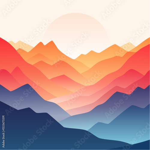 striking silhouette of a layered mountain range at sunset, showcasing a vibrant gradient of warm colors in the sky