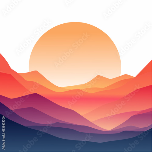 striking silhouette of a layered mountain range at sunset, showcasing a vibrant gradient of warm colors in the sky
