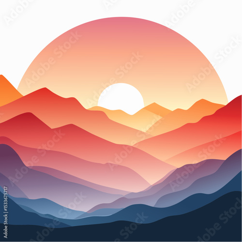 striking silhouette of a layered mountain range at sunset, showcasing a vibrant gradient of warm colors in the sky