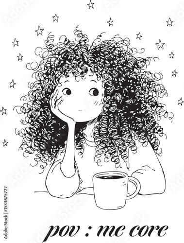 Curly Haired Girl Illustration – POV Me Core Aesthetic