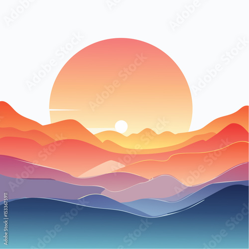 striking silhouette of a layered mountain range at sunset, showcasing a vibrant gradient of warm colors in the sky