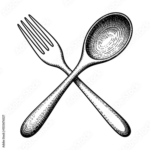 Illustration of a spoon and fork in vintage style