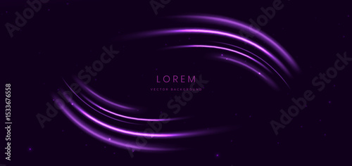 Glowing beam purple curved rays on dark purple background.