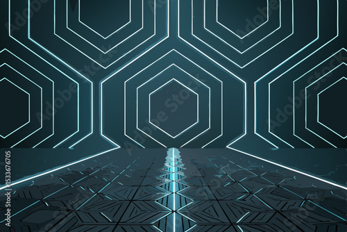 Create a minimalist geometric pattern featuring sharp, glowing lines in vibrant neon colors, evoking a futuristic tech aesthetic.