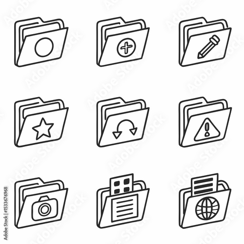 Nine Clean Folder Icons Set Perfect for Website Design Branding and App Interface Design