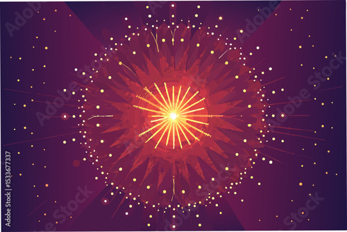 Generate a vibrant image of a modern particle burst, radiating outwards in a radial pattern, against a rich, deep background.  Emphasis on sharp, detailed particles.