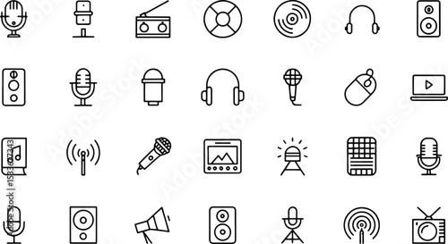 podcast line icon set  set of 30 outline icons rel (1).eps