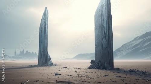 monolith on the barren earth background