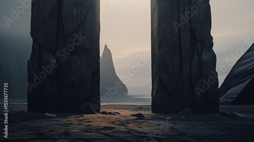 monolith on the barren earth background
